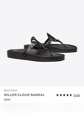 Tory Burch Black Miller Cloud Logo Thong Sandal, Size 8.5